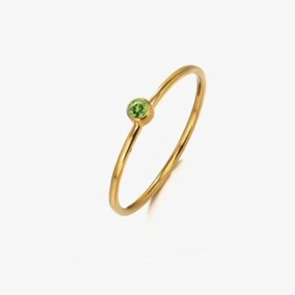 18K Gold Plated Stainless Steel Stackable Ring Green August Stone Size 7